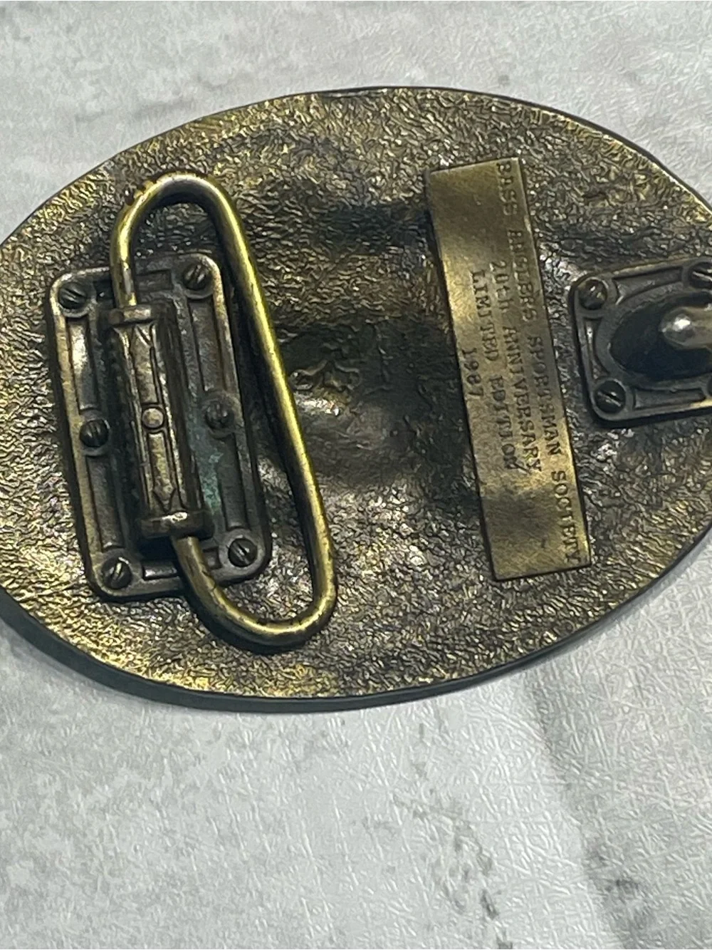 BASS Anglers Sportsman Society 20th Anniversary Brass Belt Buckle - 1987